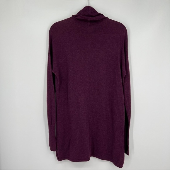 Akini Cowl-Neck Long Sleeves Drawstring Knit Purple Side Slit Pullover Sweater - Picture 7 of 11